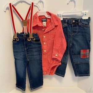 OSHKOSH B'gosh Baby Boys Jeans & Long Sleeve Button Down 3 Pieces Size 18 Months